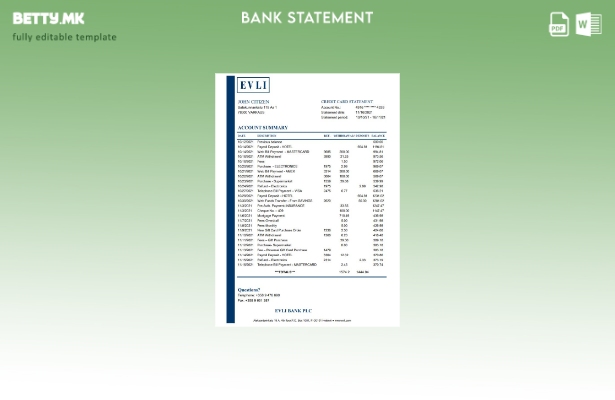модерен стил Финска Evli Bank PLC шаблон за ексел банкарски извод